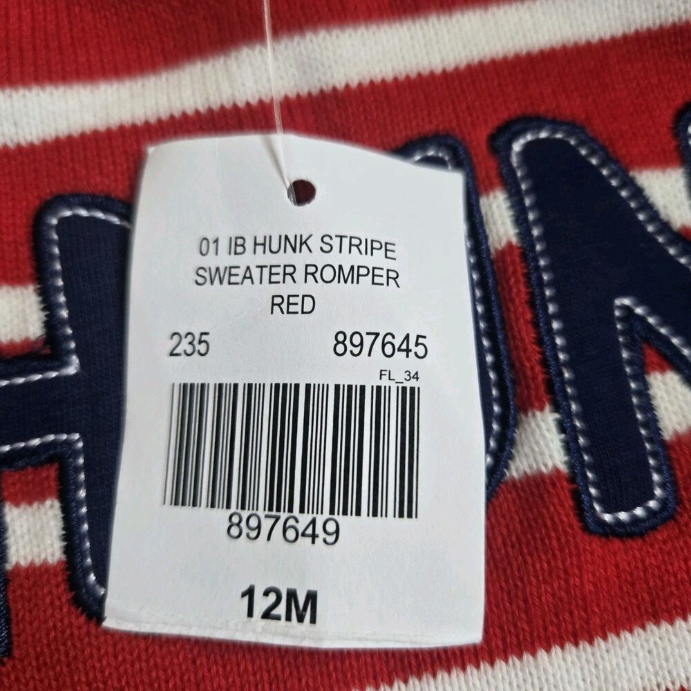 NWT Good Lad Baby Boy 12M Knit Sweater Romper Red Striped Hunk Cracker Barrel - Picture 6 of 10